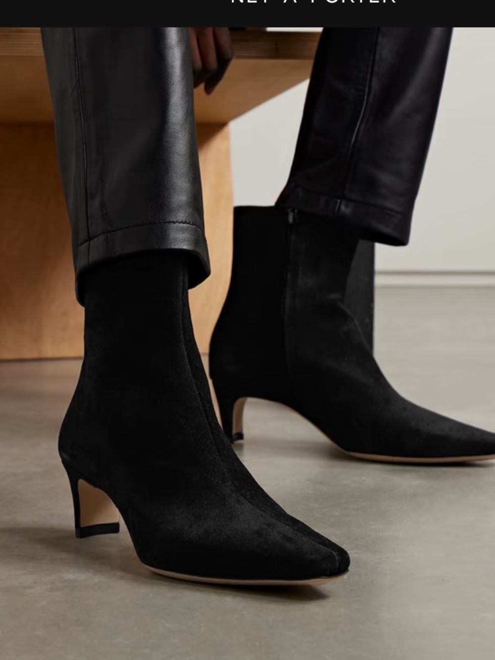 STAUD Wally Pointed Suede Sock Boot in Black